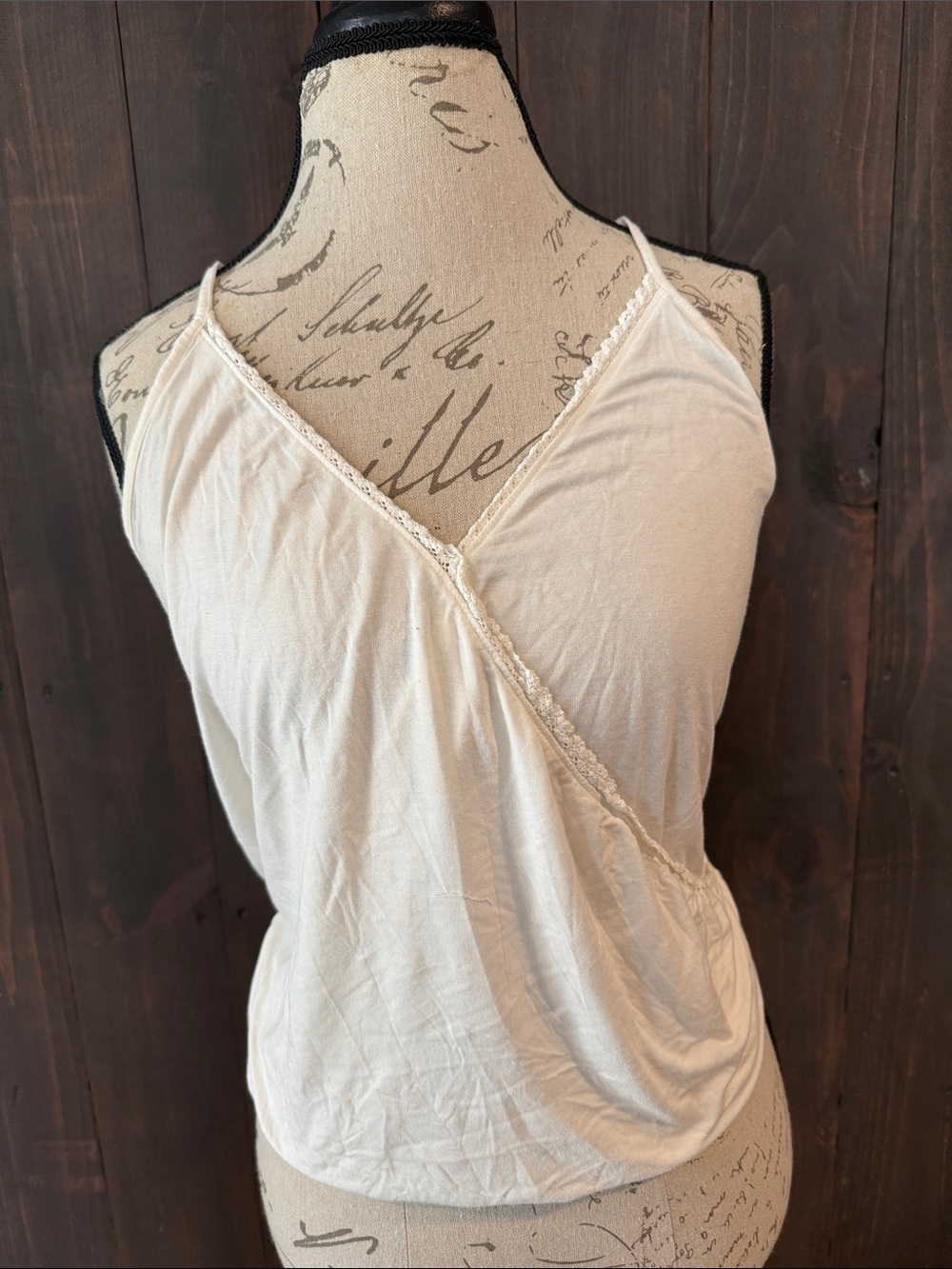 American Eagle Outfitters Cream Lace-Trim Wrap Cami